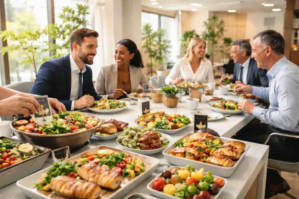 Menús personalizados para empresas, hechos a medida según tus necesidades. Calidad, flexibilidad y servicio profesional.